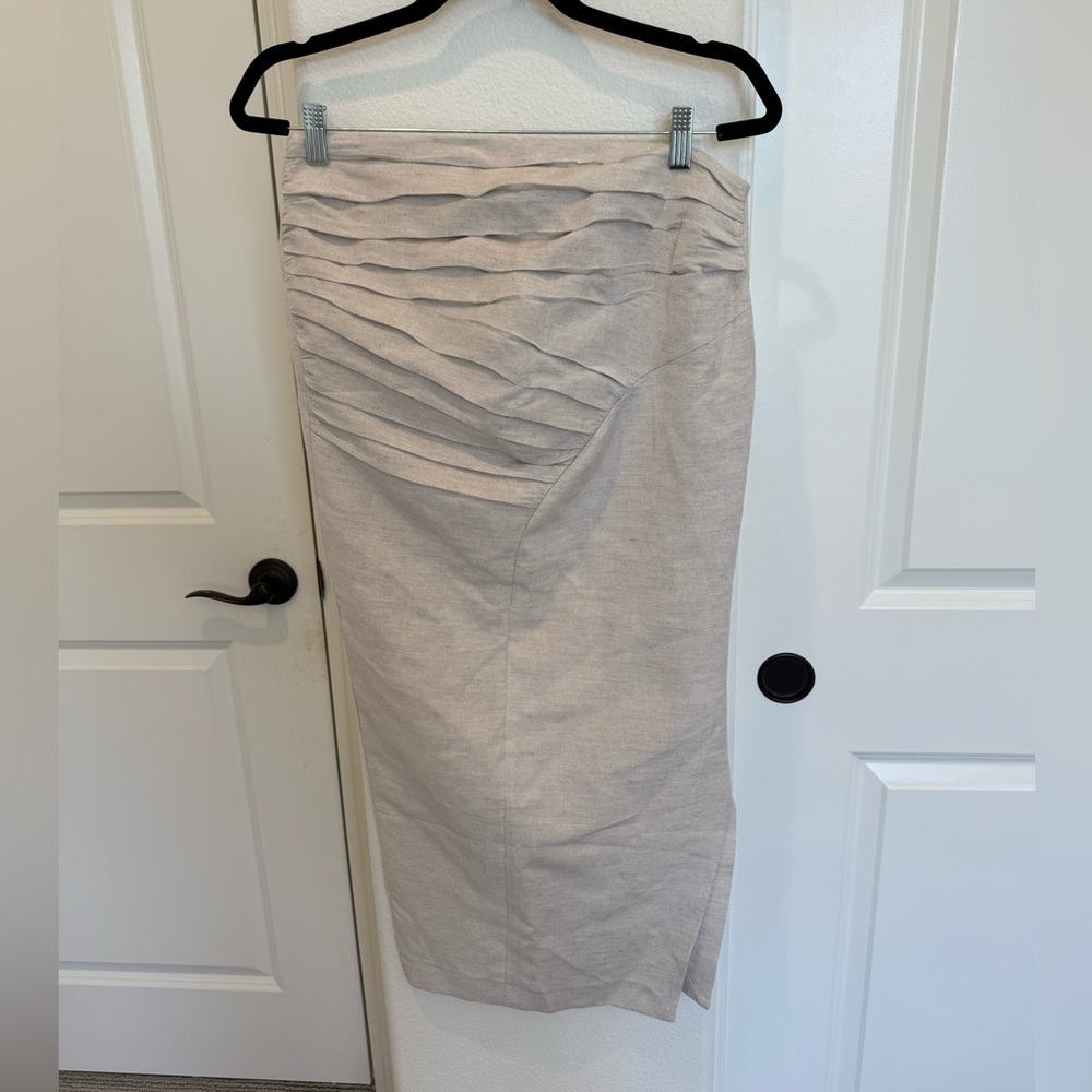 Mango - Linen Midi Skirt with Side Slit